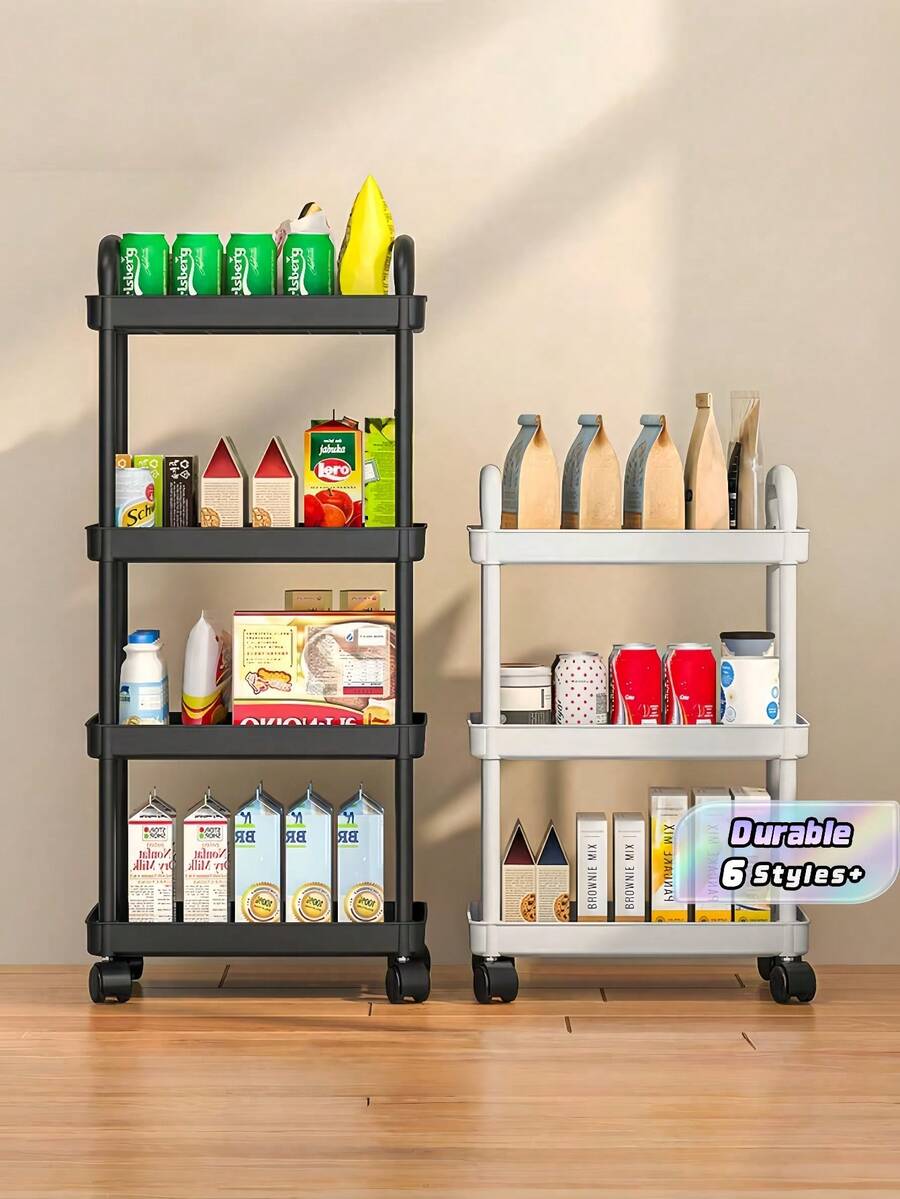 1pc 3/4/5 Tier Modern Rolling Storage Trolley, Multifunctional Mobile Utility Cart, White & Black Storage Shelf For Kitchen Bathroom Bedroom, Halloween Christmas Gift - Multicolor - View 1