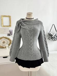 Elamini Plus Size Women Solid Color Casual Versatile Daily Wear Long Sleeve Sweater - Dark Grey - View 1