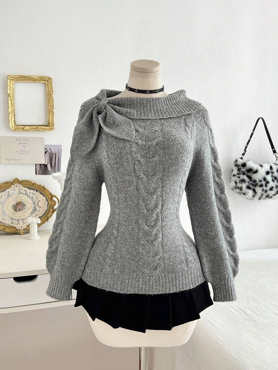 Elamini Plus Size Women Solid Color Casual Versatile Daily Wear Long Sleeve Sweater - Dark Grey - View 1