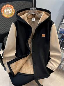 SHEIN 兒童小男孩休閒日常百搭舒適複合抓絨內裡連帽前開襟長袖中磅梭織外套，適合學校、花園、海灘、生日，春夏秋冬四季皆宜 - 彩色 - 查看 3