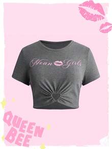 Mean Girls | ROMWE 聯名款卡通圖案印花大尺碼T恤 - 灰色 - 查看 1