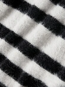 ROMWE Grunge Punk Women's Autumn/Winter Striped Short Cardigan With Flared Sleeves - Black - View 4