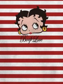 Betty Boop x SHEIN 女士条纹拼接短款吊带背心，时尚百搭，适合约会和度假穿着 - 白色 - 查看 4