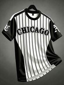 Manfinity EMRG Men's Summer Colorblock Striped Patchwork Short Sleeve T-Shirt - White - View 3