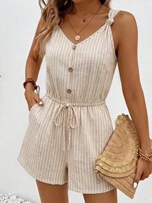 SHEIN Frenchy 女款條紋百褶休閒日常穿著連身褲 - 彩色 - 查看 3