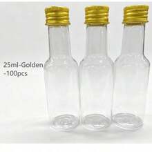 50 piezas Botella de vino pequeña - 25 ml/50 ml/100 ml/150 ml Botella de plástico, Botella de helado de plástico, Botella pequeña para celebraciones y fiestas, Botella de mini jugo para bodas y fiestas, Accesorios portátiles para el Día Nacional - Dorado - Ver 17