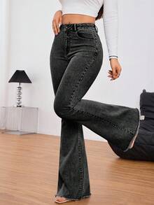 SHEIN Tall 女款休閒純色牛仔褲，簡約時尚，適合日常穿著，高個女性適用 - 黑色 - 查看 8