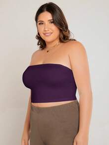SHEIN BASICS 大尺碼露肩短版抹胸上衣 / 夏季女款露肩上衣 夏日穿搭 - 紫色 - 查看 6