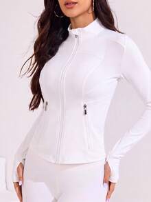 Easithlete Easithlete Women's Solid Color Zipper Casual Versatile Daily Travel Sports Jacket - White - View 6