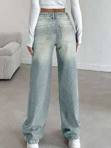 SHEIN Tall LOW RISE STRAIGHT CYT WOMEN BLUE JEANS, Tall Women - Light Wash - View 2