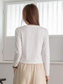 Dazy-Less Spring/Autumn Casual Versatile Solid Color Long Sleeve T-Shirt - White - View 2