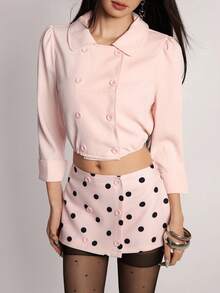 Rina Fox Women's Casual Design Double-Breasted Pink Lightweight Jacket - Pink - View 4