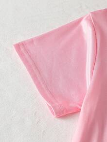 Tween Girl Letter Print Short Sleeve Top And Pants Pajama Set - Pink - View 5
