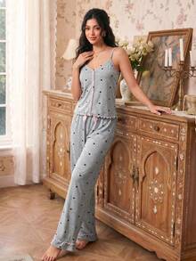 Modelyn Sweet Heart Strap Pajama Set For Women - Grey - View 7