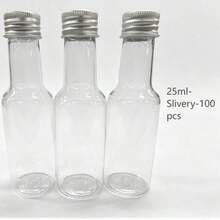 50 piezas Botella de vino pequeña - 25 ml/50 ml/100 ml/150 ml Botella de plástico, Botella de helado de plástico, Botella pequeña para celebraciones y fiestas, Botella de mini jugo para bodas y fiestas, Accesorios portátiles para el Día Nacional - Dorado - Ver 12