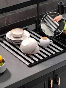 1 PC Foldable Roll Up Collapsible Rust Proof Moisture Control Water Drainage Hooks Kitchen Sink Drain Board Drying Rack Over Sink Dish Drying Mat For Countertop Space Saving Home Kitchen Organizer Multipurpose - multicolor - View 3