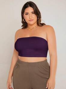 SHEIN BASICS 大尺碼露肩短版抹胸上衣 / 夏季女款露肩上衣 夏日穿搭 - 紫色 - 查看 5