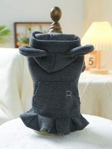 PETSIN 1pc Pet Dark Gray Hooded Pleated Skirt, A Universal Clothing For Cats And Dogs, Suitable For Casual Daily Wear In Spring And Autumn Weather, And For Outdoor Walks - Dark Grey - View 12