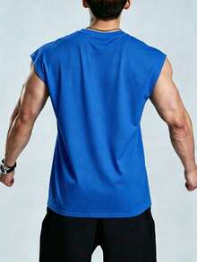 Coreblaze Men's Letter Print Casual Fitness Sports Tank Top - Blue - View 2