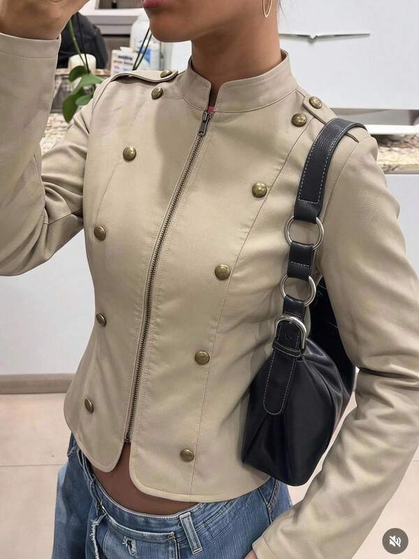 SHEIN EZwear 女款梭織長袖雙排扣休閒正裝版型夾克