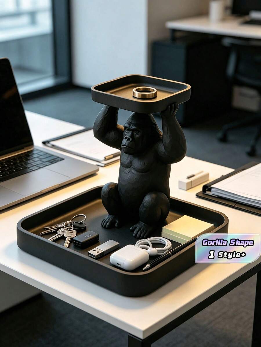 1PC 3D Printed Unique Gorilla Shape Durable Desktop Tray Organizer For Jewelry Cosmetics Keys Home Decor Ornament No Electricity Needed Multifunctional Catch All Storage Box Decorative Room Accent Gift - Black - View 1