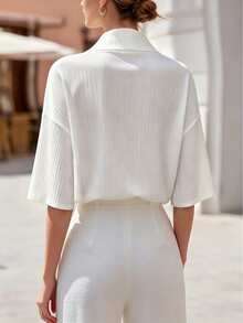 RosyDaze Women's White V-Neck T-Shirt, Casual T-Shirt For Summer Outfits - White - View 2