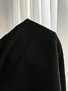 SHEIN PETITE CURVE 大尺碼女款休閒黑色高腰喇叭褲 秋季 - 黑色 - 查看 8