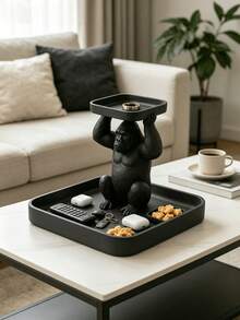 1PC 3D Printed Unique Gorilla Shape Durable Desktop Tray Organizer For Jewelry Cosmetics Keys Home Decor Ornament No Electricity Needed Multifunctional Catch All Storage Box Decorative Room Accent Gift - Black - View 7