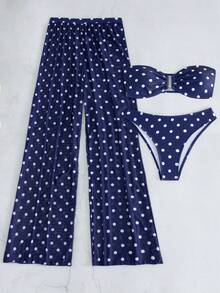 Costavie 女款夏季海灘波點抹胸比基尼三角褲兩件式泳衣套裝附裙擺 - 彩色 - 查看 4