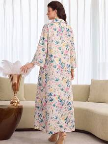 Al Najma 翻領棉質花卉印花喇叭袖洋裝 - 彩色 - 查看 3