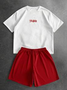 PAVTROS Men's Letter Embroidered T-Shirt And Shorts Set - Multicolor - View 3