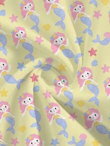 PopScrub V-Neck Short Sleeve Double Pocket Cute Cartoon Mermaid Print Nurse Doctor Work Uniform Top, Health Checkup Surgery Uniform, Beauty Nutritionist Work Uniform, Lab Uniform, Functional Holiday, Summer Women's Top - Yellow - View 3