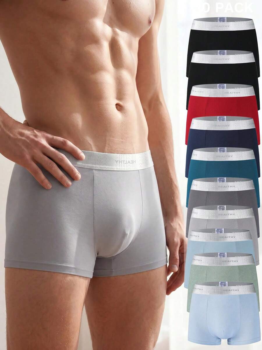 Liftille 10pcs/Set Men Simple Color Block Waist Band Boxer Briefs  Multipack Underwear - Multicolor - View 1