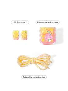 SHEIN X Care Bears Data Cable Protector, Suitable For IPhone Charger, 4-Piece Set Of Mobile Phone Cable Protectors, Charger Protector (Excluding Data Cable) - Blue - View 5