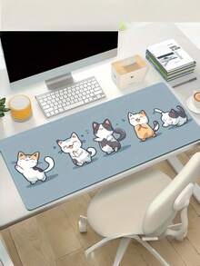 1pc Large NonSlip Rubber Precision Locking Edge Durable Playful Cartoon Cat Dance Blue Desk Mat Gaming Mouse Pad Office Home Computer Setup Cat Lover Gift Large Desk Mat NonSlip Mouse Pad - multicolor - View 4