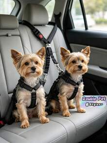 1Pc Adjustable Dual Dog Car Seat Belt, Elastic Retractable Pet Vehicle Safety Leash, Shock Absorbing Travel Restraint For Two Dogs Driving Trip - Multicolor - View 1