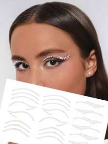 1PC Self Adhesive Glitter Sparkle Shimmer Shiny Colorful Eyeliner Style Face Body Art Temporary Tattoo Stickers Decals For Music Festival Retro Vintage Halloween Masquerade Party Carnival Costume Eye Corner Decoration Accessory - White - View 3