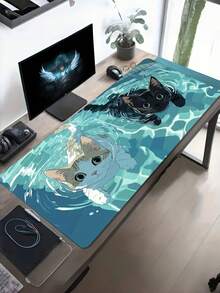 1 Alfombrilla de Ratón Gaming de Tamaño Grande con Escena de Piscina Divertida con Dos Gatitos, Base de Goma Antideslizante y Lavable, Tapete de Escritorio Extragrande para Uso de Oficina, Accesorio de Decoración de Computadora - Multicolor - Ver 2