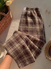 Comfortcana Women's Plaid Casual Versatile Everyday Travel Pants - Coffee Brown - View 1