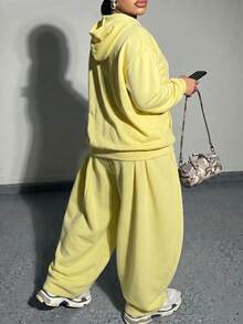 Slaydiva 休閒簡約長袖連帽衛衣 2 件套 秋季 - 黃色 - 查看 8
