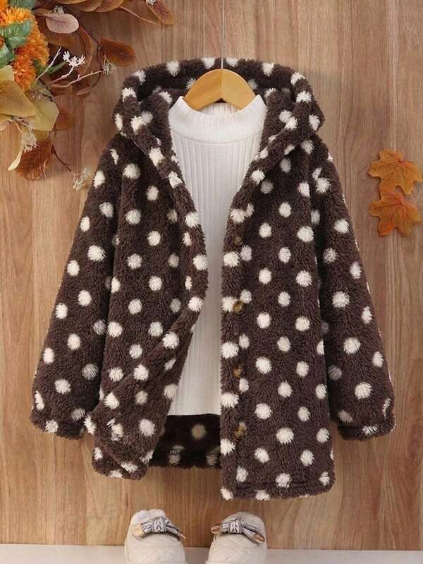 Elladie kids Young Girl Autumn/Winter Casual Polka Dot Hooded Jacket