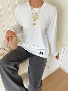 SHEIN EZwear 夏季純色蝴蝶結裝飾短版修身T恤 - 白色 - 查看 7