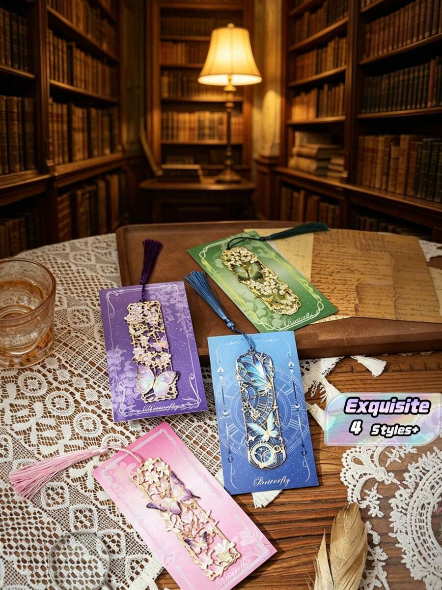 Butterfly Tassel Hollow Metal Bookmark, Reading Page Clip Gift - multicolor - View 1