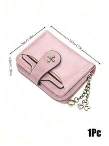 Muroi Mono 1Pc Zipper Coin Purse, Retro Oil-Wax Leather With Clover Chain Charm, Multi Card Slots, Lightweight Storage For Daily Errands. - Multicolor - View 18