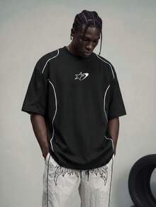 Sport MetroGents Men's 1pc Contrast Trim Star Print Sports T-Shirt, Gym Black - Black - View 3