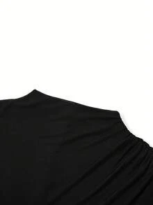 SHEIN Clasi 女款網紗拼接百褶休閒極簡風派對洋裝 - 黑色 - 查看 5