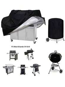 Penutup BBQ Luar Ruangan Tahan Debu, Penutup Panggangan Tugas Berat, Penutup Barbekyu Luar Ruangan Tahan Hujan, Bentuk Bulat - Hitam - View 4