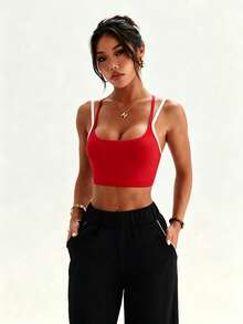 Slayform Slayform Seamless Women's Contrast Color Criss-Cross Back Daily Fitness Modest Athleisure Sports Bra Gym Workout Red And White Plaid Summer - Red - View 5