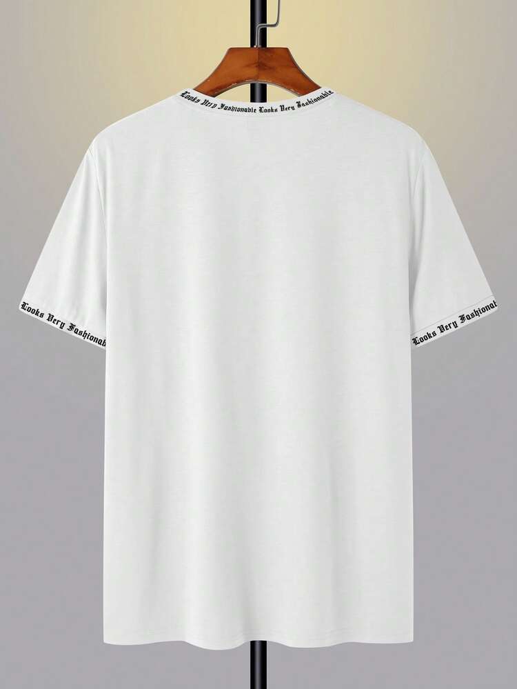 Manfinity Hypemode Men White English Letter Printed Short-Sleeved Round Neck T-Shirt,Streetwear Summer City Break 2000s Style Solid Color Tee For Daily Wear & Sports - White - View 2