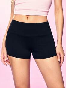 Mean Girls | SHEIN Women's Rhinestone Letter Waistband Base Shorts - Black - View 2